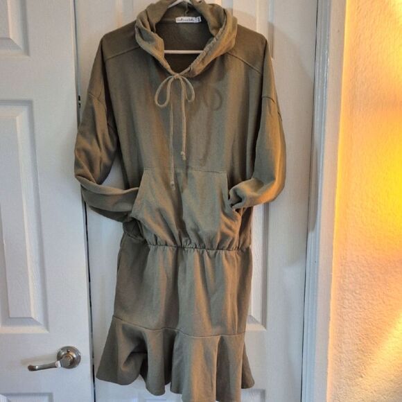 Culture Code Olive Green Cotton Blend Hoodie Dress Sz 1x - Picture 1 of 8